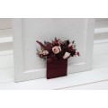 Pocket boutonniere in purple burgundy beige color scheme. Flower accessories. Pocket flowers. Square flowers. 5016