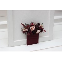 Pocket boutonniere in purple burgundy beige color scheme. Flower accessories. Pocket flowers. Square flowers. 5016