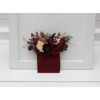 Pocket boutonniere in red burgundy dusty rose peach color scheme. Flower accessories. Pocket flowers. Square flowers. 0501