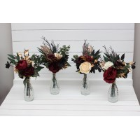 Mini bouquets for vases in burgundy black gold ivory color scheme. Flowers for wedding decor. Table flowers. Centerpiece. 0032