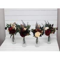 Mini bouquets for vases in burgundy black gold ivory color scheme. Flowers for wedding decor. Table flowers. Centerpiece. 0032