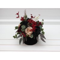 Burgundy black green beige ivory centerpiece. Table decor. Wedding flowers in box. 5279