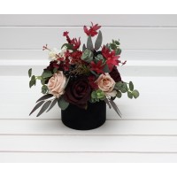 Burgundy black green beige ivory centerpiece. Table decor. Wedding flowers in box. 5279