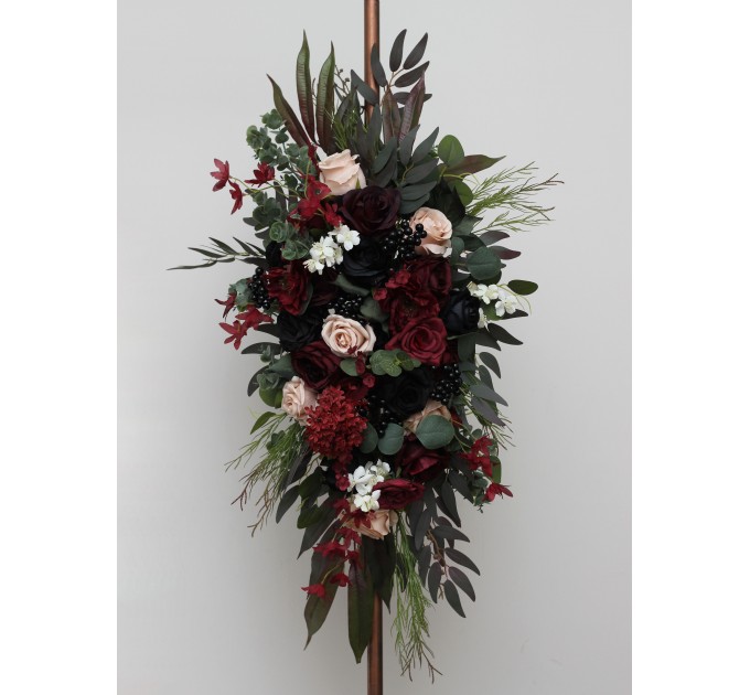  Flower arch arrangement in burgundy black green beige ivory colors.  Arbor flowers. Floral archway. Faux flowers for wedding arch. 5279