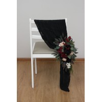 Aisle flowers in burgundy black green beige ivory scheme. Chair flowers. Sign flowers. Marker flowers. Wedding flowers. Flowers for wedding decor. 5279