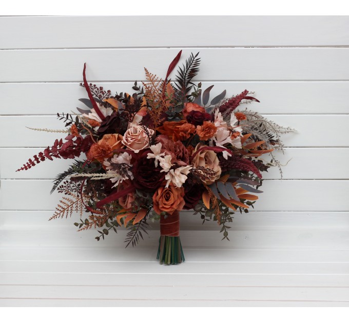 Wedding bouquets in burgundy terracotta colors. Bridal bouquet. Faux bouquet. Bridesmaid bouquet. 5121