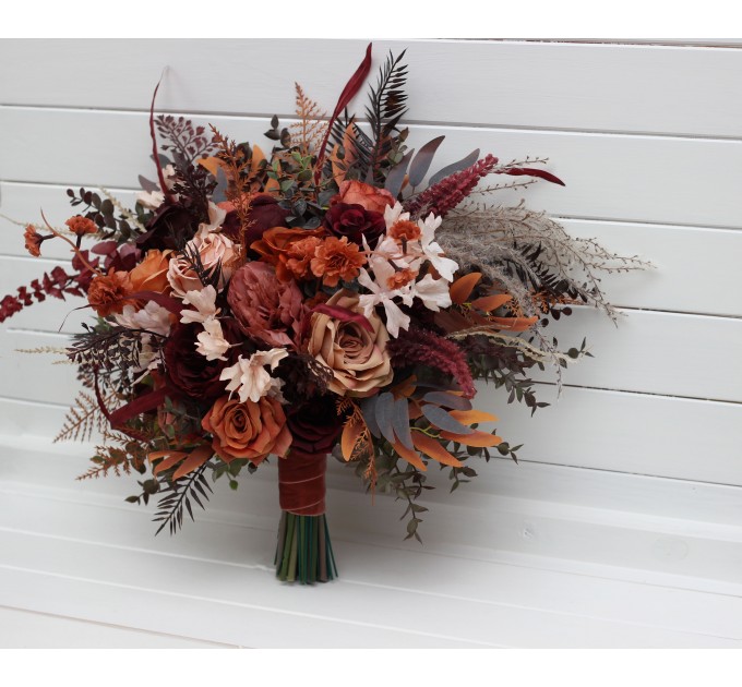 Wedding bouquets in burgundy terracotta colors. Bridal bouquet. Faux bouquet. Bridesmaid bouquet. 5121