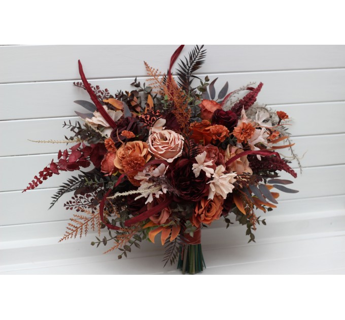 Wedding bouquets in burgundy terracotta colors. Bridal bouquet. Faux bouquet. Bridesmaid bouquet. 5121