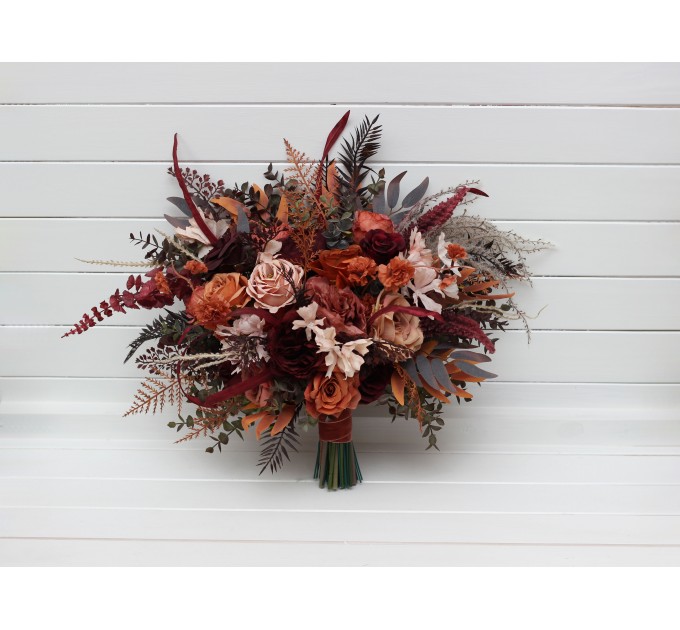 Wedding bouquets in burgundy terracotta colors. Bridal bouquet. Faux bouquet. Bridesmaid bouquet. 5121