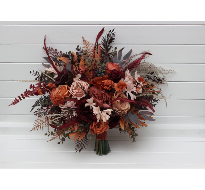 Wedding bouquets in burgundy terracotta colors. Bridal bouquet. Faux bouquet. Bridesmaid bouquet. 5121