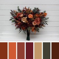 Bouquets in burgundy orange rust brown color theme. Bridal bouquet. Faux bouquet. Bridesmaid bouquet. 5330