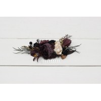 Halloween wedding. Deep purple black gold beige floral comb. Wedding accessories for hair. Bridal flower comb. Bridesmaid floral comb. BLACK EU UK