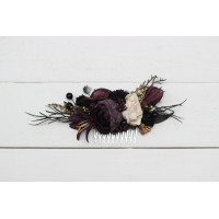 Halloween wedding. Deep purple black gold beige floral comb. Wedding accessories for hair. Bridal flower comb. Bridesmaid floral comb. BLACK EU UK