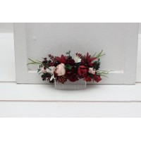 Flower comb in burgundy black green beige ivory  color scheme. Wedding accessories for hair. Bridal flower comb. Bridesmaid floral comb. 5279