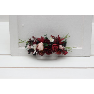 Flower comb in burgundy black green beige ivory  color scheme. Wedding accessories for hair. 5279