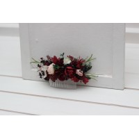 Flower comb in burgundy black green beige ivory  color scheme. Wedding accessories for hair. Bridal flower comb. Bridesmaid floral comb. 5279