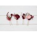  Set of  4 hair pins in  burgundy dusty rose blush pink color scheme. Hair accessories. Flower accessories for wedding.  5256