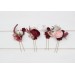  Set of  4 hair pins in  burgundy dusty rose blush pink color scheme. Hair accessories. Flower accessories for wedding.  5256