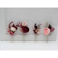  Set of  4 hair pins in  burgundy dusty rose blush pink color scheme. Hair accessories. Flower accessories for wedding.  5256