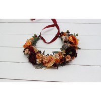 Rust burgundy cinnamon flower crown. #1 Hair wreath. Flower girl crown. Wedding flowers. 0044 EU UK