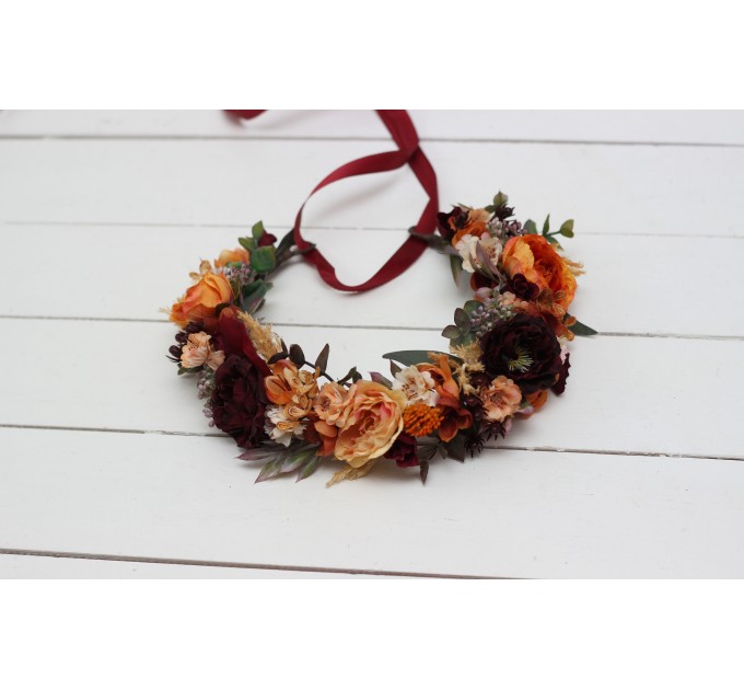 Rust burgundy cinnamon flower crown. #1 Hair wreath. Flower girl crown. Wedding flowers. 0044 EU UK