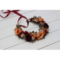 Rust burgundy cinnamon flower crown. #1 Hair wreath. Flower girl crown. Wedding flowers. 0044 EU UK