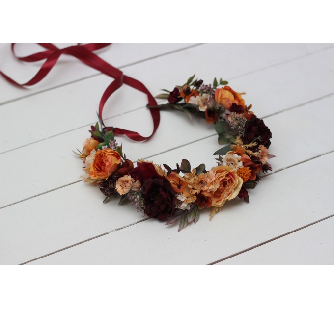 Rust burgundy cinnamon flower crown. #1 Hair wreath. Flower girl crown. Wedding flowers. 0044 EU UK