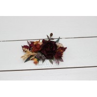 Flower comb in rust burgundy cinnamon color scheme. Wedding accessories for hair. Bridal flower comb. Bridesmaid floral comb. 0044  EU UK