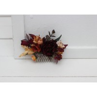 Flower comb in rust burgundy cinnamon color scheme. Wedding accessories for hair. Bridal flower comb. Bridesmaid floral comb. 0044  EU UK