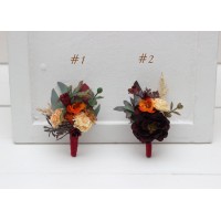  Wedding boutonnieres and wrist corsage  in rust burgundy cinnamon color theme. Flower accessories. 0044 EU UK