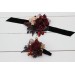  Wedding boutonnieres and wrist corsage  in Halloween color theme. Burgundy black gold beige  accessories. 0018 EU UK