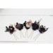 Set of 5 hair pins in deep purple black gold beige color scheme. Hair accessories. Flower accessories for wedding. Black EU UK