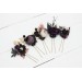  Set of 5 hair pins in deep purple black gold beige color scheme. Hair accessories. Flower accessories for wedding. Black EU UK