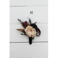  Wedding boutonnieres and wrist corsage  in purple black gold beige color theme. Flower accessories. BLACK EU UK