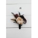 Wedding boutonnieres and wrist corsage in purple black gold beige color theme. Flower accessories. BLACK EU UK