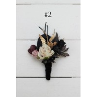  Wedding boutonnieres and wrist corsage  in purple black gold beige color theme. Flower accessories. BLACK EU UK