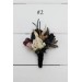 Wedding boutonnieres and wrist corsage in purple black gold beige color theme. Flower accessories. BLACK EU UK