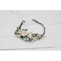 Beige white blush pink flower crown. Hair wreath. Flower girl crown. Wedding flowers. 0028