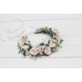 Beige white blush pink flower crown. Hair wreath. Flower girl crown. Wedding flowers. 0028