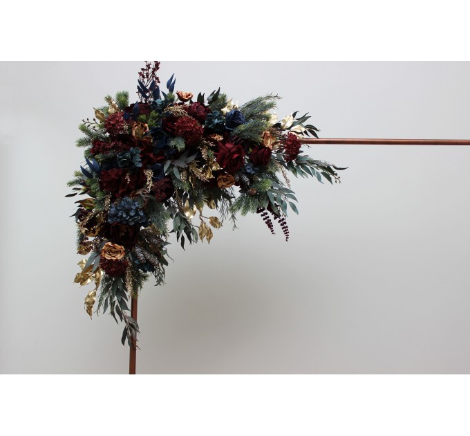  Flower arch arrangement in burgundy navy blue gold colors.  Arbor flowers. Floral archway. Faux flowers for wedding arch. 0031