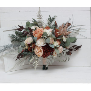 Wedding bouquets in beige terracotta white blush pink colors. Bridal bouquet. Cascading bouquet. Faux bouquet. Bridesmaid bouquet. 0027