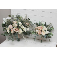 Wedding bouquets in beige white blush pink colors. Bridal bouquet. Faux bouquet. Bridesmaid bouquet. 0028