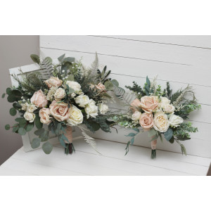 Wedding bouquets in beige white blush pink colors. Bridal bouquet. Faux bouquet. Bridesmaid bouquet. 0028