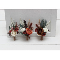  Wedding boutonnieres and wrist corsage  in beige terracotta white blush pink color theme. Flower accessories. 0027