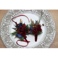  Wedding boutonnieres and wrist corsage  in burgundy navy blue gold color theme. Flower accessories. 0031