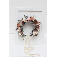 beige terracotta white blush pink flower crown. Hair wreath. Flower girl crown. Wedding flowers. 0027