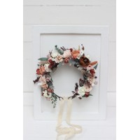 beige terracotta white blush pink flower crown. Hair wreath. Flower girl crown. Wedding flowers. 0027