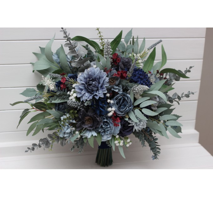 Bouquets in navy blue dusty blue burgundy sage greencolor theme. Bridal bouquet. Faux bouquet. Bridesmaid bouquet. 5332