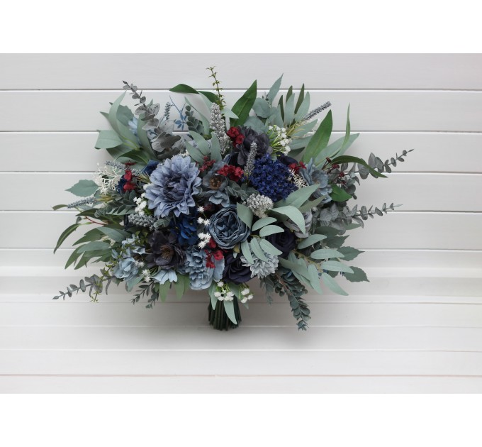 Bouquets in navy blue dusty blue burgundy sage greencolor theme. Bridal bouquet. Faux bouquet. Bridesmaid bouquet. 5332