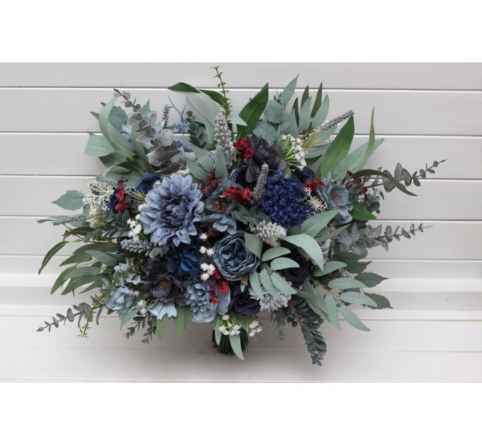 Bouquets in navy blue dusty blue burgundy sage greencolor theme. Bridal bouquet. Faux bouquet. Bridesmaid bouquet. 5332